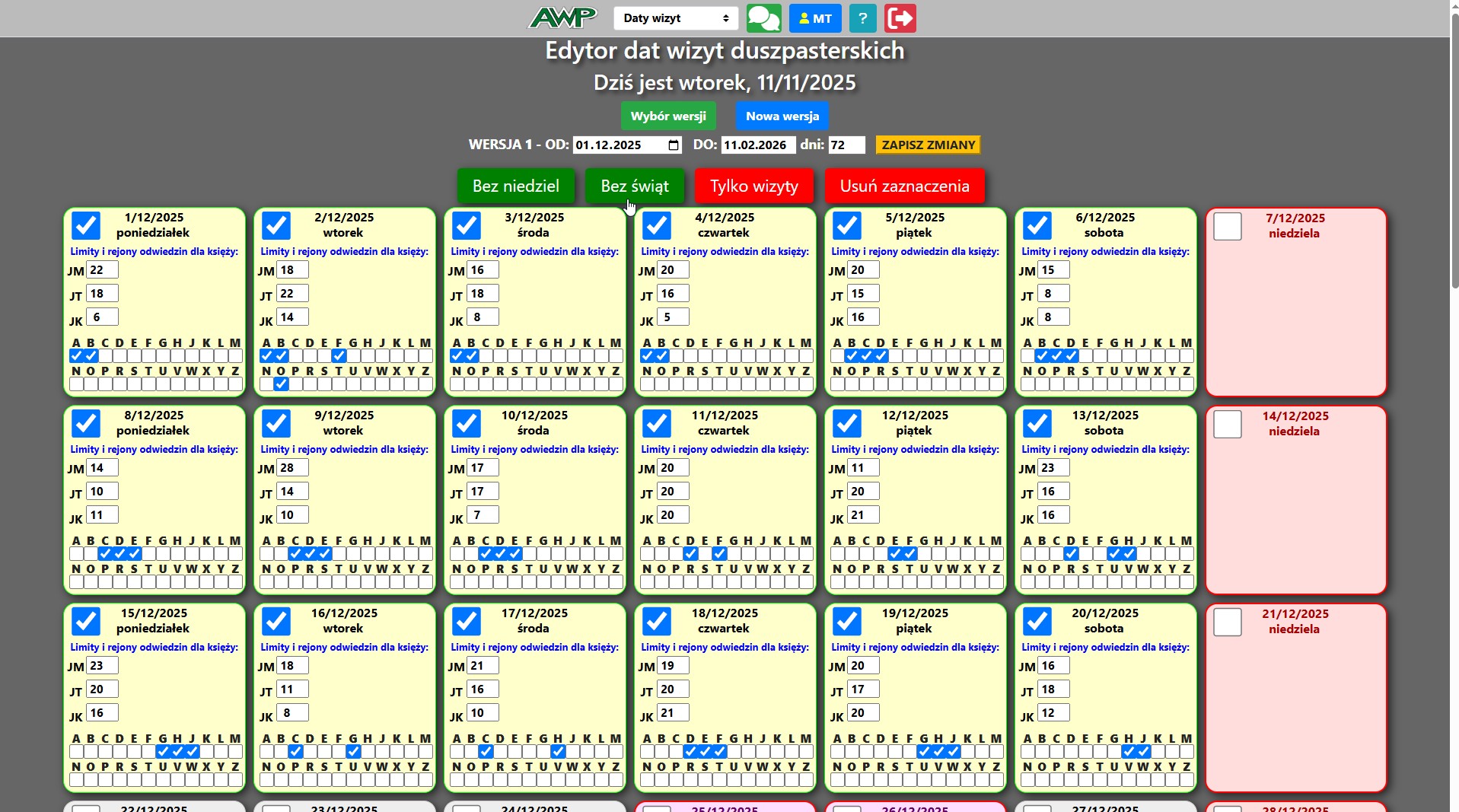 Edytor dat wizyt duszpasterskich