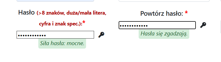 Walidacja hasła - sukces