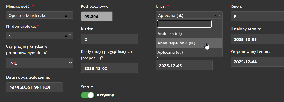 Formularz edycji parafianina