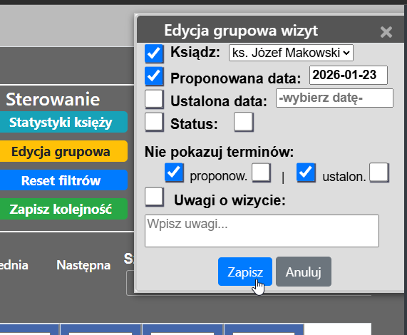 Okno edycji grupowej