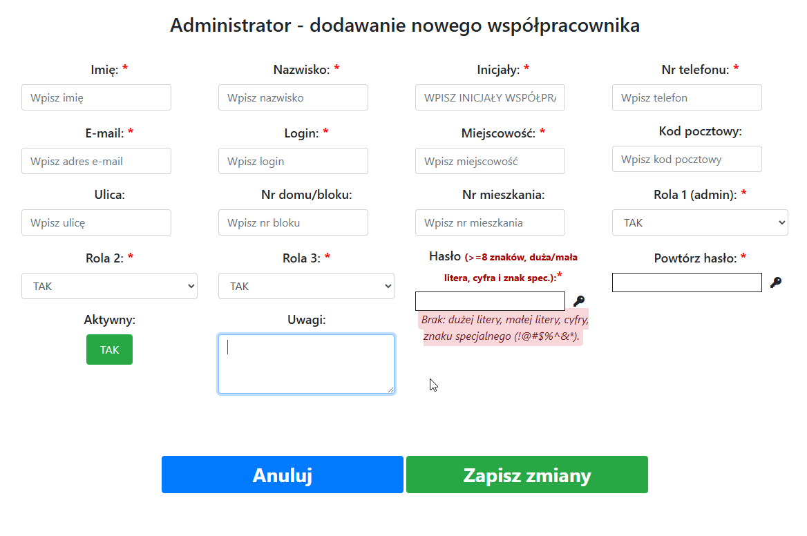 Formularz dodawania współpracownika