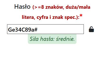 Walidacja hasła - sukces