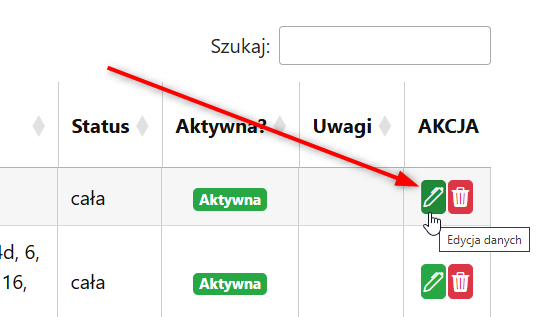 Przycisk edycji ulicy w tabeli