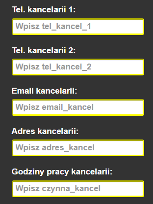 Pola z danymi administratora (czyli Kancelarii Parafialnej)