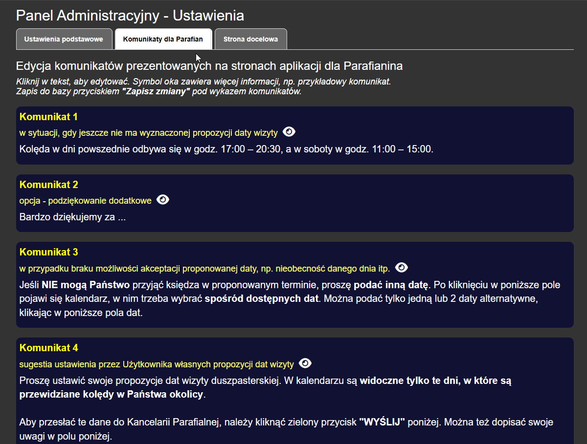 Zakładka Komunikaty dla Parafian