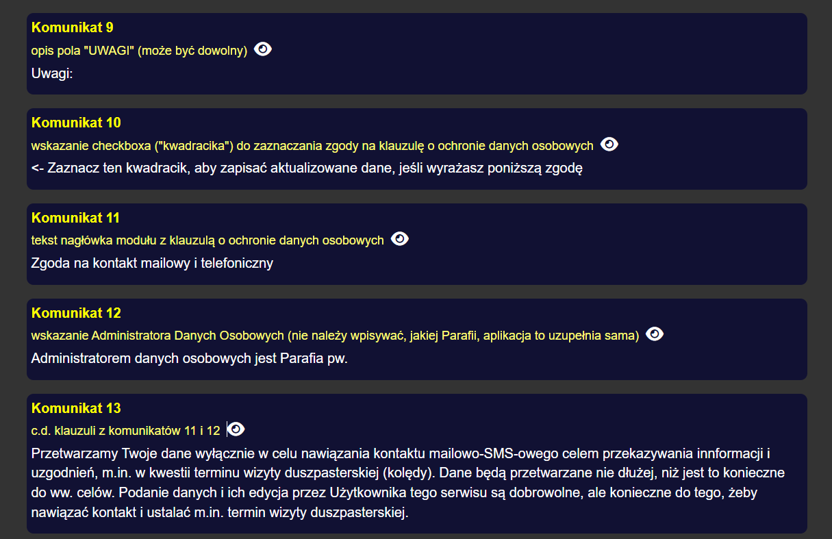 Lista kilku komunikatów